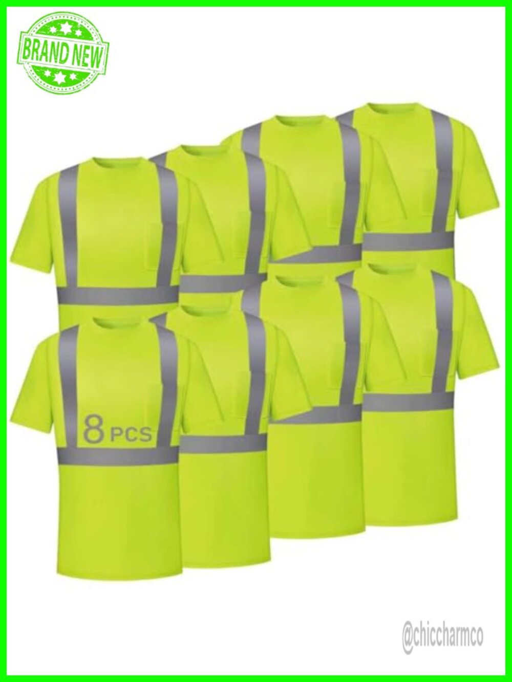 8 Pack High Visibility Reflective Safety Shirts Men Short Sleeve Breathable